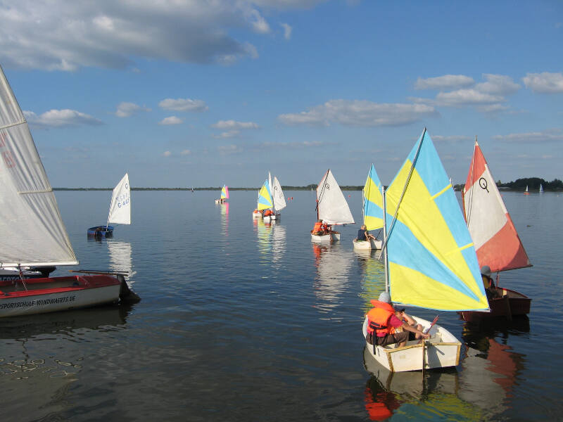 Aufbrechende Segelboote auf dem Steinhuder Meer in den Sommerferien