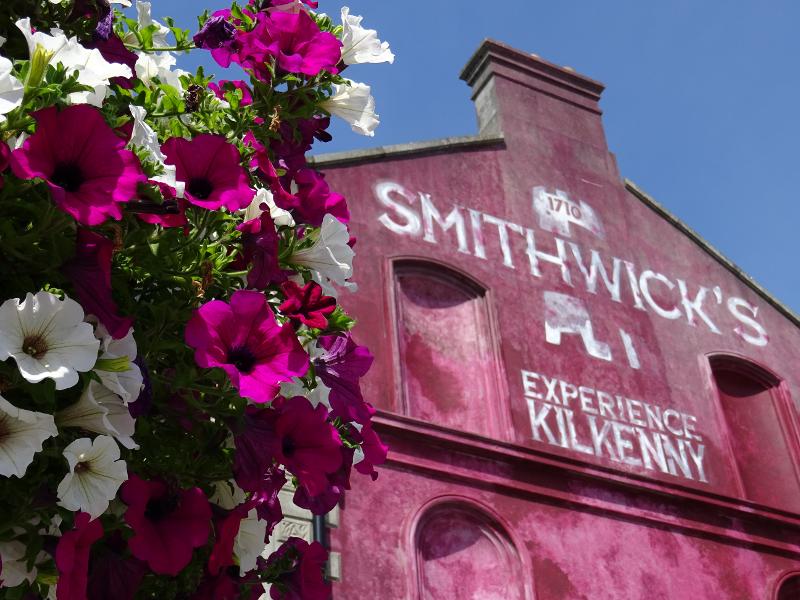 Bunte Blumen stehen auf Sprachreise Großbritannien neben einer Kirche 