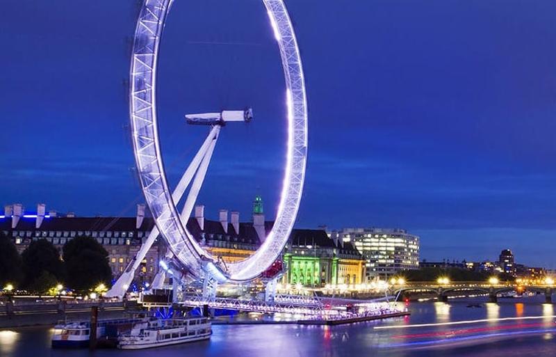 Teilnehmer einer Jugendreise ohne Eltern beobachten das London Eye