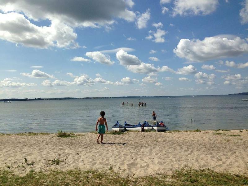 Kinder baden während des Outdoorcamps in einem See